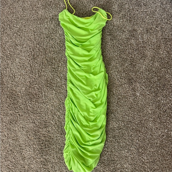 Oh Polly Strapless Neon Green Ruched Dress - Picture 1 of 3